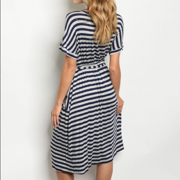 🆕Navy Gray Stripes Midi Dress - Picture 3 of 6
